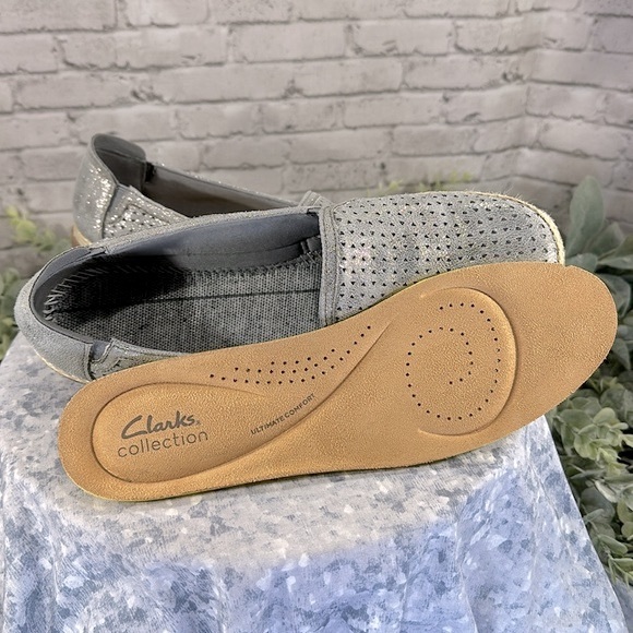 Clarks Collection Elaina Leather Pewter Espadrille Comfort Slip-on WMS 10M🩶EUC - Picture 9 of 10